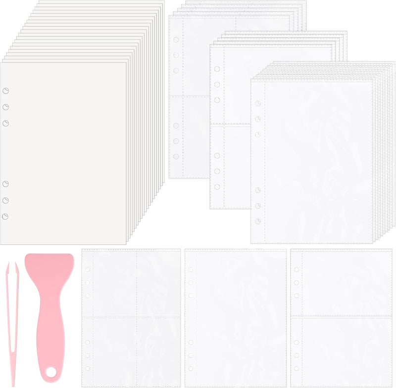 ForraFun 40 Sheets Blank Release Paper Binder Refills Double-sided Reusable Sticker Paper 20 Sheets A5 6 Ring Organizer Binder Refills with Spatula and Tweezers for A5 6 Ring Sticker Storage Organizer Book - Image 1